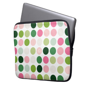 Matig roze, groene stipjes monogram laptop sleeve