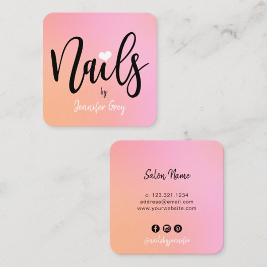 Matig roze pekroze gradiëntnagels vierkante visitekaartje (Voorkant / Achterkant)