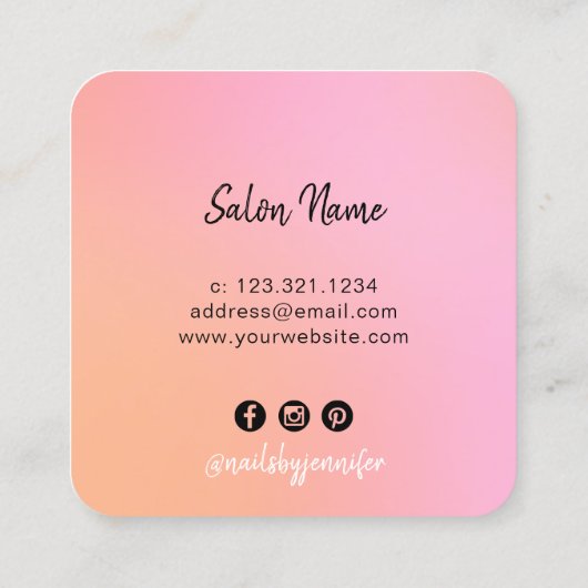 Matig roze pekroze gradiëntnagels vierkante visitekaartje (Achterkant)