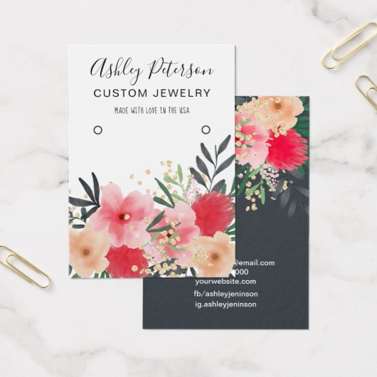 Matig roze rood groen bloemgoud oorscherm visitekaartje (Kantoor)