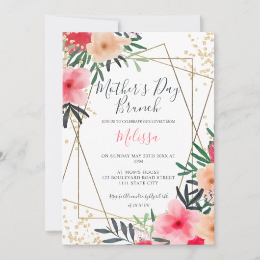 Matig roze roodbruin moederdag brunch kaart (Voorkant)