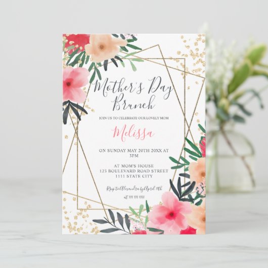 Matig roze roodbruin moederdag brunch kaart (Staand voorkant)