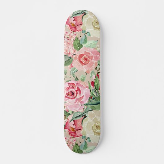 Matig roze roos waterverf floraal persoonlijk skateboard (Voorkant)