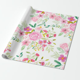 Matig roze roze groen waterverf patroon cadeaupapier