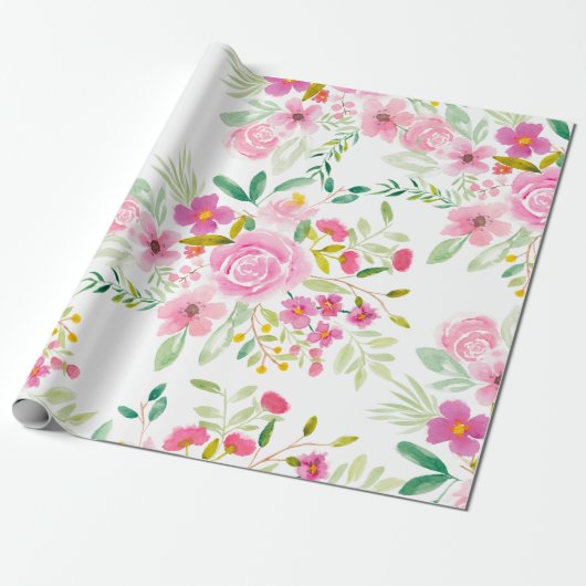 Matig roze roze groen waterverf patroon cadeaupapier (Uitgerold)