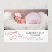 Matig roze script meisje baby geboorte aankondigingskaart (Voorkant)