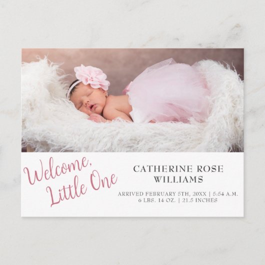 Matig roze script meisje baby geboorte aankondigingskaart (Voorkant)