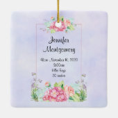 Matig roze Waterverf Floral Lijst Baby's geboorte Keramisch Ornament (Achterkant)