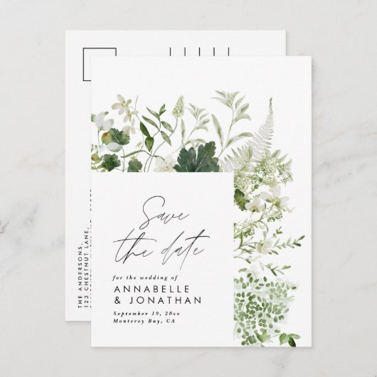 Matig rustige eucalyptus botanische elegant groen aankondigingskaart (Voorkant / Achterkant)