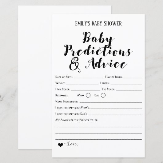 Matig Rustisch Baby shower Game PRINED (Voorkant / Achterkant)