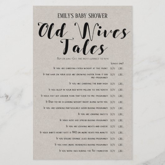 Matig Rustisch Baby shower Game PRINED (Voorkant)