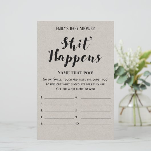 Matig Rustisch Baby shower Game PRINED (Staand voorkant)