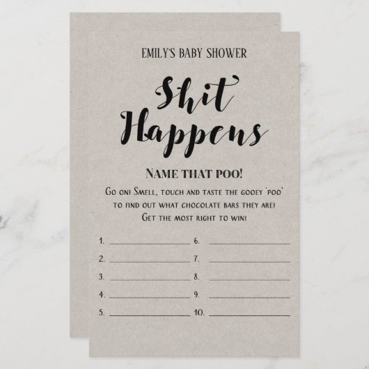 Matig Rustisch Baby shower Game PRINED (Voorkant / Achterkant)