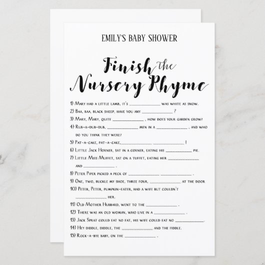 Matig Rustisch Baby shower Game PRINED (Voorkant / Achterkant)