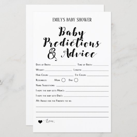 Matig Rustisch Baby shower Game PRINED (Voorkant / Achterkant)