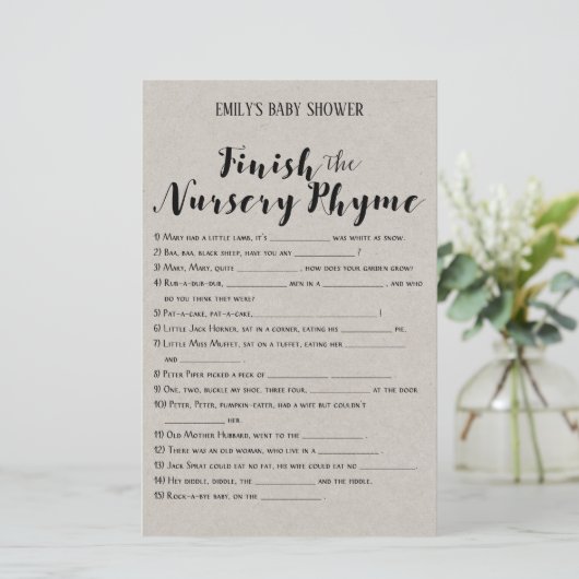 Matig Rustisch Baby shower Game PRINED (Staand voorkant)