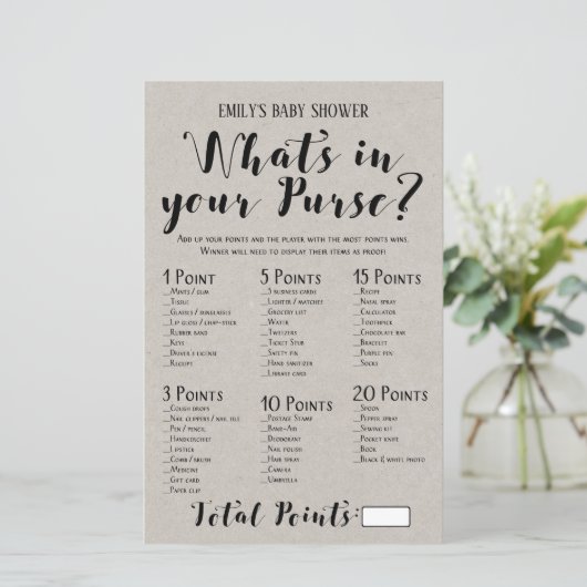 Matig Rustisch Baby shower Game PRINED (Staand voorkant)