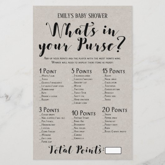 Matig Rustisch Baby shower Game PRINED (Voorkant)