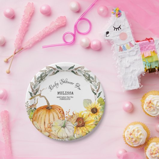 Matig Rustisch Pompoenbladeren Zonnebloem Baby sho Papieren Bordje (Feest)