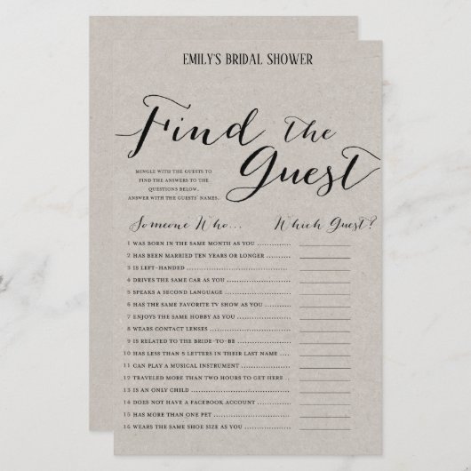 Matig Rustisch Vrijgezellenfeest Game PRINED (Voorkant / Achterkant)