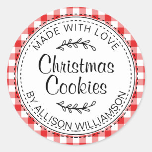 Matig Rustische kerstkoekjes Rood cheque Ronde Sticker