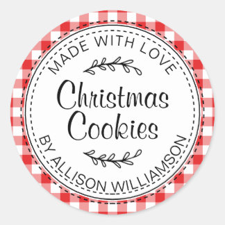 Matig Rustische kerstkoekjes Rood cheque Ronde Sticker