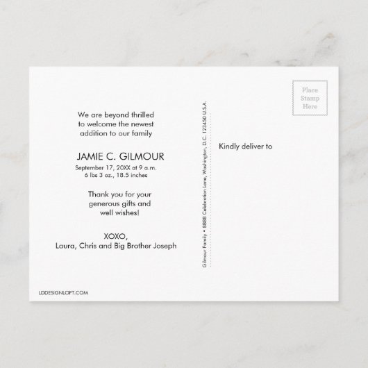 Matig sage groen tweede baby geboortefoto collage aankondigingskaart (Achterkant)