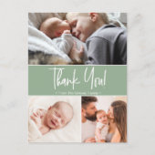 Matig sage groen tweede baby geboortefoto collage aankondigingskaart (Voorkant)