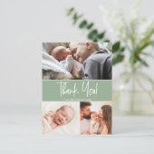 Matig sage groen tweede baby geboortefoto collage aankondigingskaart (Staand voorkant)