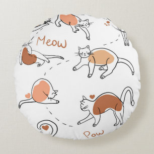 Matig schattig Kat Mow pow crème white brown chic Rond Kussen