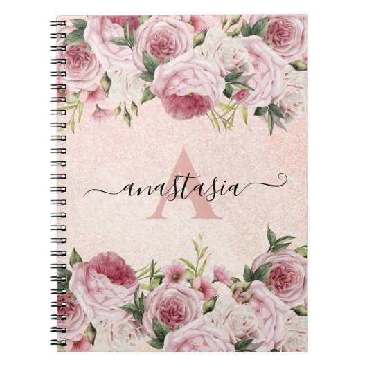 Matig schattig Roze Glitter Roos Gold floral Notitieboek (Voorkant)