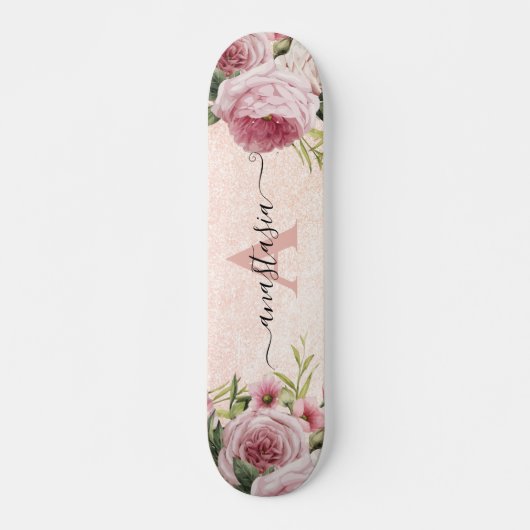 Matig schattig Roze Glitter Roos Gold floral Persoonlijk Skateboard (Voorkant)