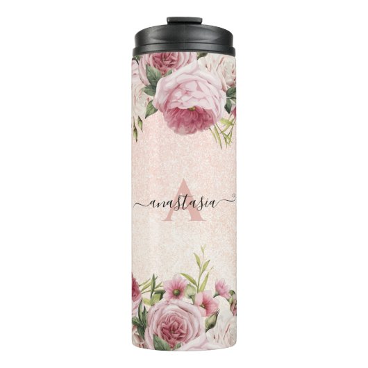 Matig schattig Roze Glitter Roos Gold floral Thermosbeker (Voorkant)