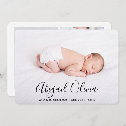 Matig script Baby Naam Fotocollage geboorte Aankondiging (Voorkant / Achterkant)