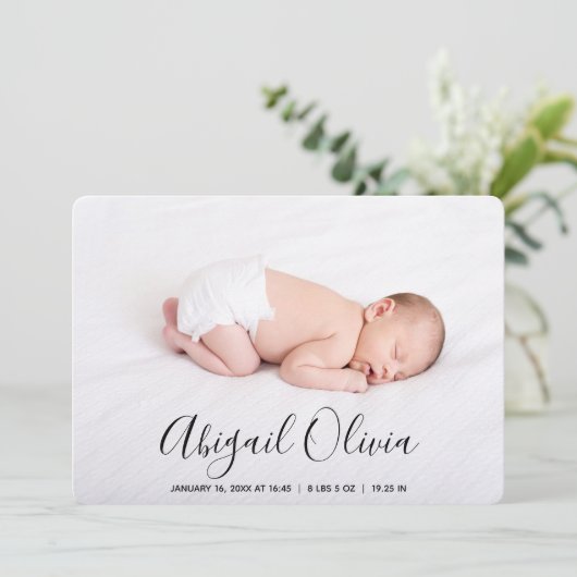 Matig script Baby Naam Fotocollage geboorte Aankondiging (Staand voorkant)