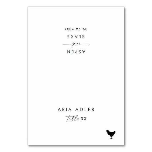 Matig Script Chicken Menu Option Place Cards Kaart (Voorkant)