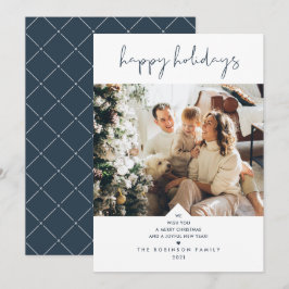 Matig script elegant marineblauw kerstfoto feestdagenkaart