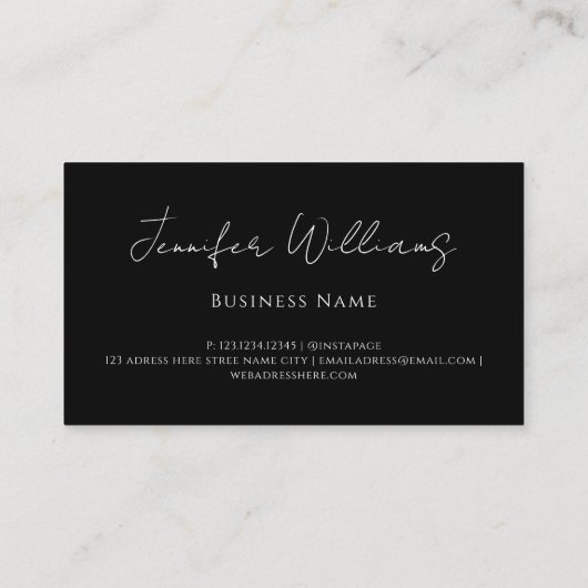 Matig script elegant minimalistisch zwart visitekaartje (Achterkant)