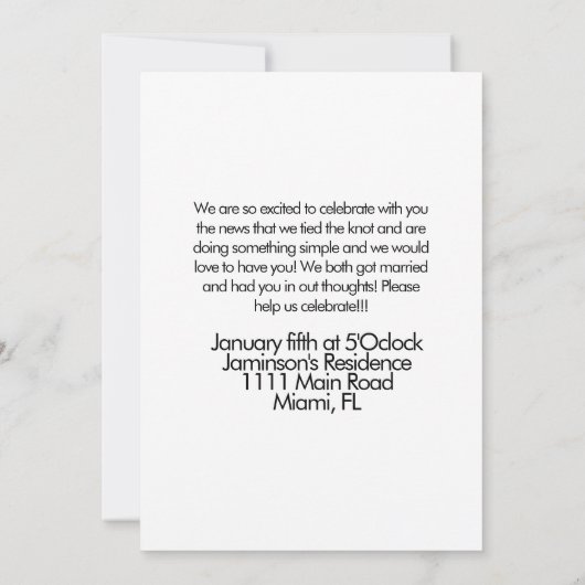 Matig Script Eloped Black White Photo Dinner Kaart (Achterkant)