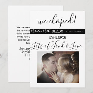 Matig Script Eloped Black White Photo Dinner Kaart
