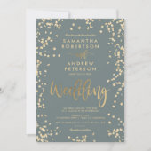 Matig script goudfolie confetti gray bruiloft kaart (Voorkant)