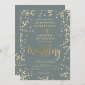 Matig script goudfolie confetti gray bruiloft kaart (Voorkant / Achterkant)