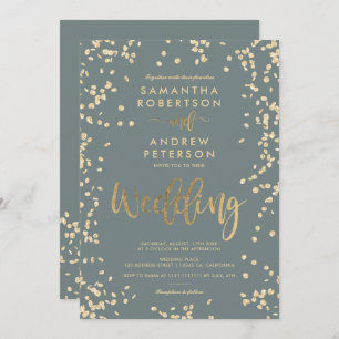 Matig script goudfolie confetti gray bruiloft kaart