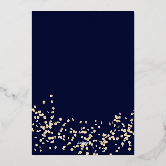 Matig script goudfolie confetti navy blue bruiloft folie uitnodiging (Achterkant)