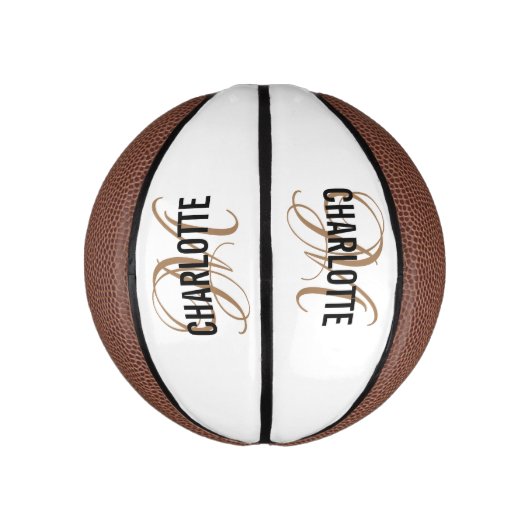 Matig script goudmonogram naam basketbal (Verticaal)