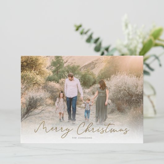 Matig script, grote kerstfoto feestdagenkaart (Staand voorkant)