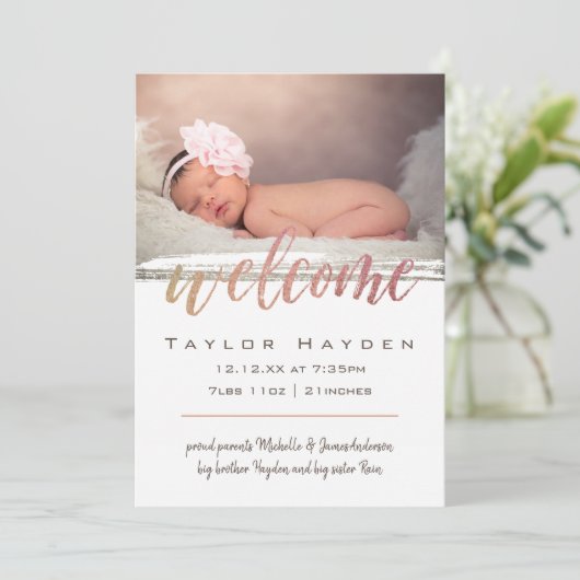 Matig script licht foto geboorteaankondiging aankondiging (Staand voorkant)