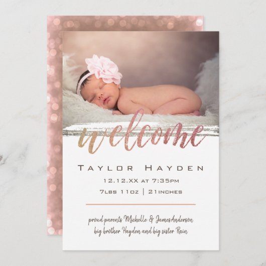 Matig script licht foto geboorteaankondiging aankondiging (Voorkant / Achterkant)