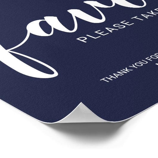 Matig Script Navy Blue Wedding Favors Sign Poster (Hoek)