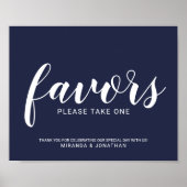Matig Script Navy Blue Wedding Favors Sign Poster (Voorkant)